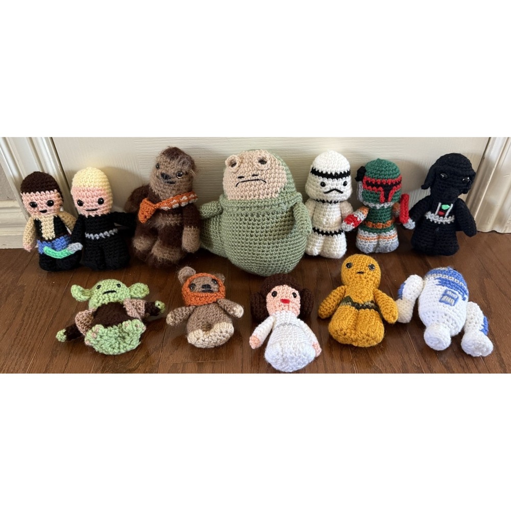 Star Wars Crochet Doll Figures Complete Lot of 12 Jabba Chewy Darth Luke Hans